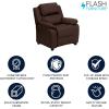 Flash Furniture Charlie Microfiber Kids Recliner with Flip-Up Storage Arms and Safety Recline, Contemporary Reclining Chair for Kids, Supports up to 90 lbs., Purple(Brown Leathersoft)