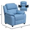 Flash Furniture Charlie Microfiber Kids Recliner with Flip-Up Storage Arms and Safety Recline, Contemporary Reclining Chair for Kids, Supports up to 90 lbs., Purple(Light Blue Vinyl)