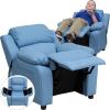 Flash Furniture Charlie Microfiber Kids Recliner with Flip-Up Storage Arms and Safety Recline, Contemporary Reclining Chair for Kids, Supports up to 90 lbs., Purple(Light Blue Vinyl)