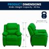 Flash Furniture Charlie Microfiber Kids Recliner with Flip-Up Storage Arms and Safety Recline, Contemporary Reclining Chair for Kids, Supports up to 90 lbs., Purple(Green Vinyl)
