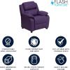 Flash Furniture Charlie Microfiber Kids Recliner with Flip-Up Storage Arms and Safety Recline, Contemporary Reclining Chair for Kids, Supports up to 90 lbs., Purple(Purple Vinyl)
