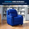 Flash Furniture Charlie Microfiber Kids Recliner with Flip-Up Storage Arms and Safety Recline, Contemporary Reclining Chair for Kids, Supports up to 90 lbs., Purple(Blue Vinyl)