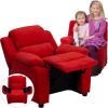 Flash Furniture Charlie Microfiber Kids Recliner with Flip-Up Storage Arms and Safety Recline, Contemporary Reclining Chair for Kids, Supports up to 90 lbs., Purple(Red Microfiber)