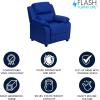 Flash Furniture Charlie Microfiber Kids Recliner with Flip-Up Storage Arms and Safety Recline, Contemporary Reclining Chair for Kids, Supports up to 90 lbs., Purple(Blue Vinyl)