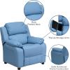 Flash Furniture Charlie Microfiber Kids Recliner with Flip-Up Storage Arms and Safety Recline, Contemporary Reclining Chair for Kids, Supports up to 90 lbs., Purple(Light Blue Vinyl)