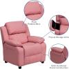 Flash Furniture Charlie Microfiber Kids Recliner with Flip-Up Storage Arms and Safety Recline, Contemporary Reclining Chair for Kids, Supports up to 90 lbs., Purple(Pink Vinyl)