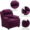 Flash Furniture Charlie Microfiber Kids Recliner with Flip-Up Storage Arms and Safety Recline, Contemporary Reclining Chair for Kids, Supports up to 90 lbs., Purple(Purple Microfiber)