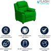 Flash Furniture Charlie Microfiber Kids Recliner with Flip-Up Storage Arms and Safety Recline, Contemporary Reclining Chair for Kids, Supports up to 90 lbs., Purple(Green Vinyl)