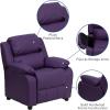 Flash Furniture Charlie Microfiber Kids Recliner with Flip-Up Storage Arms and Safety Recline, Contemporary Reclining Chair for Kids, Supports up to 90 lbs., Purple(Purple Vinyl)
