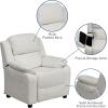 Flash Furniture Charlie Microfiber Kids Recliner with Flip-Up Storage Arms and Safety Recline, Contemporary Reclining Chair for Kids, Supports up to 90 lbs., Purple(White Vinyl)