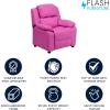 Flash Furniture Charlie Microfiber Kids Recliner with Flip-Up Storage Arms and Safety Recline, Contemporary Reclining Chair for Kids, Supports up to 90 lbs., Purple(Hot Pink Vinyl)
