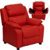 Flash Furniture Charlie Microfiber Kids Recliner with Flip-Up Storage Arms and Safety Recline, Contemporary Reclining Chair for Kids, Supports up to 90 lbs., Purple(Red Vinyl)