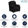 Flash Furniture Charlie Microfiber Kids Recliner with Flip-Up Storage Arms and Safety Recline, Contemporary Reclining Chair for Kids, Supports up to 90 lbs., Purple(Black Leathersoft)