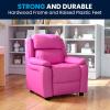 Flash Furniture Charlie Microfiber Kids Recliner with Flip-Up Storage Arms and Safety Recline, Contemporary Reclining Chair for Kids, Supports up to 90 lbs., Purple(Hot Pink Vinyl)