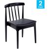 Flash Furniture Chester Solid Wood Dining Chair, Commercial Grade Restaurant Chair with Curved Spindle Backrest and Vinyl Padded Seat, Antique White/Beige(Black Vinyl Seat/Black Wood Frame)