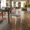 Flash Furniture Chester Solid Wood Dining Chair, Commercial Grade Restaurant Chair with Curved Spindle Backrest and Vinyl Padded Seat, Antique White/Beige(Brown Vinyl Seat/Antique White Wood Frame)
