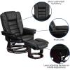Flash Furniture Contemporary Multi-Position Recliner with Horizontal Stitching and Ottoman with Swivel Mahogany Wood Base in Black Leather