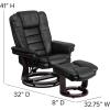 Flash Furniture Contemporary Multi-Position Recliner with Horizontal Stitching and Ottoman with Swivel Mahogany Wood Base in Black Leather