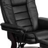 Flash Furniture Contemporary Multi-Position Recliner with Horizontal Stitching and Ottoman with Swivel Mahogany Wood Base in Black Leather