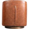 Flash Furniture Dean Upholstered Barrel Chair, Commercial 360° Swivel Club Style Chair, Sloped Armrests, Woodgrain Vinyl Wrapped Metal Base, Gray Fabric(Brown Leathersoft)