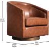 Flash Furniture Dean Upholstered Barrel Chair, Commercial 360° Swivel Club Style Chair, Sloped Armrests, Woodgrain Vinyl Wrapped Metal Base, Gray Fabric(Brown Leathersoft)