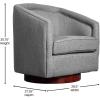 Flash Furniture Dean Upholstered Barrel Chair, Commercial 360° Swivel Club Style Chair, Sloped Armrests, Woodgrain Vinyl Wrapped Metal Base, Gray Fabric(Grey)