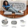 Flash Furniture Eleanor Portable Double Saucer Chair with 2 Ottomans, Folding Steel Frames, for Dorm or Bedroom, 56″, Dusty Aqua Faux Fur/Soft Gold Frame(Gray Fabric/Soft Gold Frame)