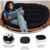 Flash Furniture Eleanor Portable Double Saucer Chair with 2 Ottomans, Folding Steel Frames, for Dorm or Bedroom, 56″, Dusty Aqua Faux Fur/Soft Gold Frame(Black Fabric/Black Frame)
