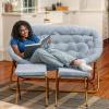 Flash Furniture Eleanor Portable Double Saucer Chair with 2 Ottomans, Folding Steel Frames, for Dorm or Bedroom, 56″, Dusty Aqua Faux Fur/Soft Gold Frame(Aqua Fabric/Soft Gold Frame)