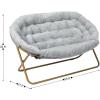 Flash Furniture Eleanor Portable Double Saucer Chair with 2 Ottomans, Folding Steel Frames, for Dorm or Bedroom, 56″, Dusty Aqua Faux Fur/Soft Gold Frame(Gray Faux Fur/Soft Gold Frame)