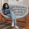 Flash Furniture Eleanor Portable Double Saucer Chair with 2 Ottomans, Folding Steel Frames, for Dorm or Bedroom, 56″, Dusty Aqua Faux Fur/Soft Gold Frame(Gray Faux Fur/Soft Gold Frame)
