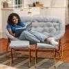 Flash Furniture Eleanor Portable Double Saucer Chair with 2 Ottomans, Folding Steel Frames, for Dorm or Bedroom, 56″, Dusty Aqua Faux Fur/Soft Gold Frame(Gray Fabric/Soft Gold Frame)