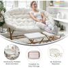 Flash Furniture Eleanor Portable Double Saucer Chair with 2 Ottomans, Folding Steel Frames, for Dorm or Bedroom, 56″, Dusty Aqua Faux Fur/Soft Gold Frame(Ivory Faux Shearling Fabric/Soft Gold Frame)