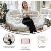 Flash Furniture Eleanor Portable Double Saucer Chair with 2 Ottomans, Folding Steel Frames, for Dorm or Bedroom, 56″, Dusty Aqua Faux Fur/Soft Gold Frame(Ivory Faux Shearling/Soft Gold Frame)