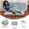 Flash Furniture Eleanor Portable Double Saucer Chair with 2 Ottomans, Folding Steel Frames, for Dorm or Bedroom, 56″, Dusty Aqua Faux Fur/Soft Gold Frame(Aqua Fabric/Soft Gold Frame)