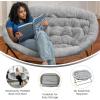 Flash Furniture Eleanor Portable Double Saucer Chair with 2 Ottomans, Folding Steel Frames, for Dorm or Bedroom, 56″, Dusty Aqua Faux Fur/Soft Gold Frame(Gray Faux Fur/Soft Gold Frame)