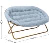 Flash Furniture Eleanor Portable Double Saucer Chair with 2 Ottomans, Folding Steel Frames, for Dorm or Bedroom, 56″, Dusty Aqua Faux Fur/Soft Gold Frame(Aqua Fabric/Soft Gold Frame)