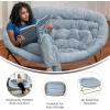 Flash Furniture Eleanor Portable Double Saucer Chair with 2 Ottomans, Folding Steel Frames, for Dorm or Bedroom, 56″, Dusty Aqua Faux Fur/Soft Gold Frame(Aqua Faux Fur/Soft Gold Frame)