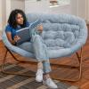 Flash Furniture Eleanor Portable Double Saucer Chair with 2 Ottomans, Folding Steel Frames, for Dorm or Bedroom, 56″, Dusty Aqua Faux Fur/Soft Gold Frame(Aqua Faux Fur/Soft Gold Frame)