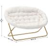Flash Furniture Eleanor Portable Double Saucer Chair with 2 Ottomans, Folding Steel Frames, for Dorm or Bedroom, 56″, Dusty Aqua Faux Fur/Soft Gold Frame(Ivory Faux Shearling/Soft Gold Frame)