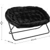 Flash Furniture Eleanor Portable Double Saucer Chair with 2 Ottomans, Folding Steel Frames, for Dorm or Bedroom, 56″, Dusty Aqua Faux Fur/Soft Gold Frame(Black Fabric/Black Frame)