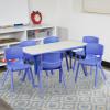 Flash Furniture Emmy Adjustable Classroom Activity Table with 6 Stackable Chairs, Plastic Activity Table for Kids, 23.625″ W x 47.25″ L, Blue/Gray(Blue)