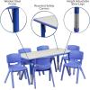Flash Furniture Emmy Adjustable Classroom Activity Table with 6 Stackable Chairs, Plastic Activity Table for Kids, 23.625″ W x 47.25″ L, Blue/Gray(Blue)