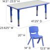 Flash Furniture Emmy Adjustable Classroom Activity Table with 6 Stackable Chairs, Plastic Activity Table for Kids, 23.625″ W x 47.25″ L, Blue/Gray(Blue)