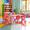 Flash Furniture Emmy Adjustable Classroom Activity Table with 6 Stackable Chairs, Plastic Activity Table for Kids, 23.625″ W x 47.25″ L, Blue/Gray(Red)