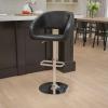 Flash Furniture Erik Contemporary Adjustable Height Barstool with Footrest and Rounded Mid-Back, Upholstered Bar or Counter Height Stool, Gray/Chrome(Black Vinyl/Chrome Frame)