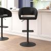Flash Furniture Erik Contemporary Adjustable Height Barstool with Footrest and Rounded Mid-Back, Upholstered Bar or Counter Height Stool, Gray/Chrome(Black Vinyl/Black Frame)