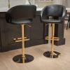 Flash Furniture Erik Contemporary Adjustable Height Barstool with Footrest and Rounded Mid-Back, Upholstered Bar or Counter Height Stool, Gray/Chrome(Black Vinyl/Gold Frame)