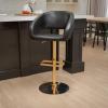 Flash Furniture Erik Contemporary Adjustable Height Barstool with Footrest and Rounded Mid-Back, Upholstered Bar or Counter Height Stool, Gray/Chrome(Black/Gold Frame)