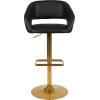 Flash Furniture Erik Contemporary Adjustable Height Barstool with Footrest and Rounded Mid-Back, Upholstered Bar or Counter Height Stool, Gray/Chrome(Black Vinyl/Gold Frame)
